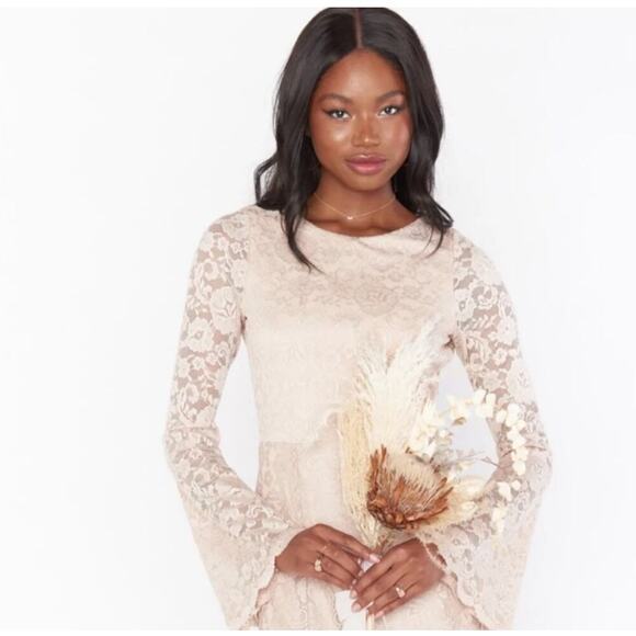 Show Me Your MuMu Natalie Maxi Dress Open Back Floral Lace Tan Size S NWT - Picture 4 of 11